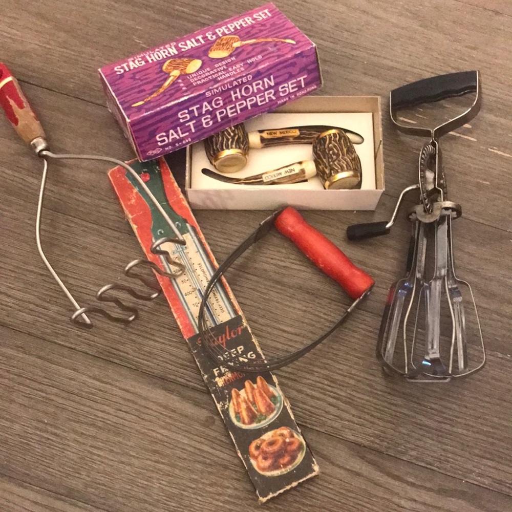 Vintage 5 pc kitchen tools decorative fry thermometer unique simulated stag horn